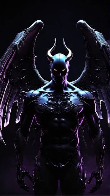 Premium Photo Winged Skull Demon Black Silhouette Purple Background