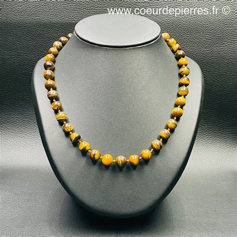 Collier en Oeil de Tigre dAfrique du Sud perles 10mm réf ct14