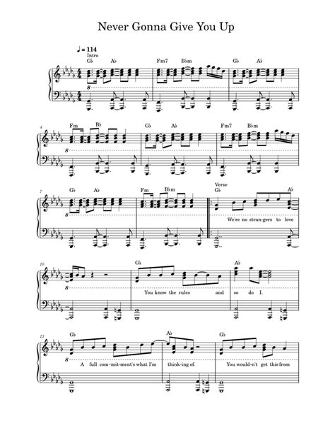 Never Gonna Give You Up Rick Astley Sheet Music For Piano Solo