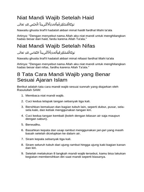 niat mandi wajib setelah haid