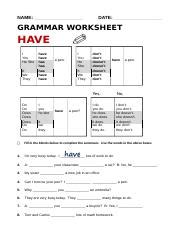 Atg Worksheet Havepossess Docx Name Date Grammar Worksheet Have I