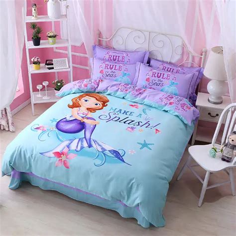 Blue Purple Mermaid Princess Disney Comforter Bedding Set Twin Queen King Size Bed Duvet Cover