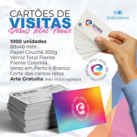 1000 Cartões de Visitas Verniz Total Frente Elo7