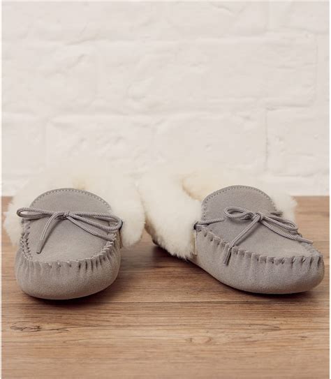 Grey Womens Sheepskin Moccasin Slipper Woolovers Au