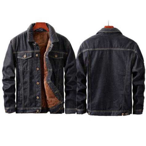 Men Denim Jacket Sherpa Fleece Lined Button Up Jean Coat Trucker Plus Outwear Ebay