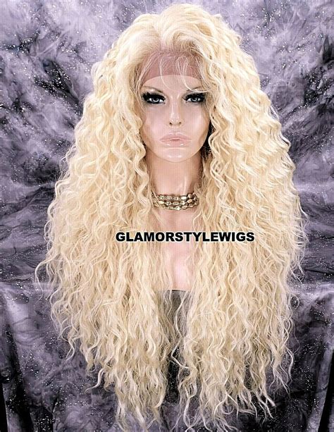 360 FREE PART HUMAN HAIR BLEND LACE FRONT FULL WIG LONG CURLY BLEACH