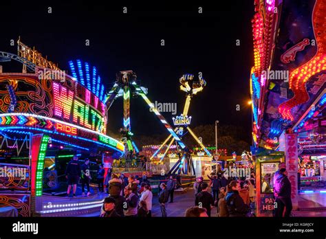 Fairground rides at night, Goose Fair, Nottingham, England, UK Stock Photo: 165291083 - Alamy