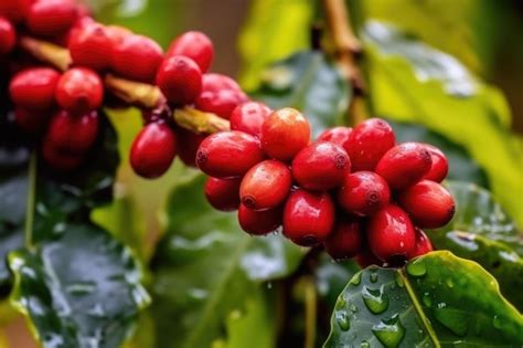 Arbres Sur Une Ferme De Café Biologique Avec Des Cerises De Café Rouges