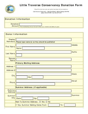 Fillable Online Donation Form Memorial Northern Michigan Land Trust