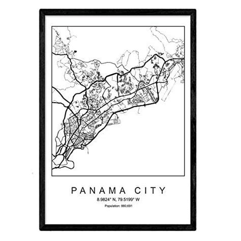 Lámina Mapa De La Ciudad Panama City Nordico En Blanco Y Negro Poster