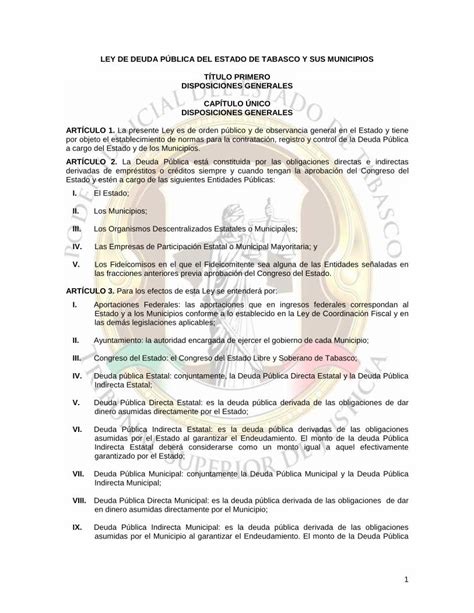 Pdf Ley De Deuda P Blica Del Estado De Tabascotsj Tabasco Gob Mx