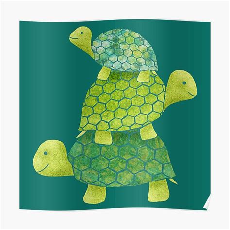 Cute Turtle Stack In Teal Lime Green And Turquoise Poster By