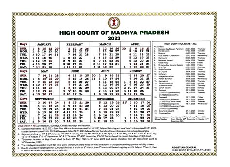 Mp District Court Calendar 2023 Madhya Pradesh District Court Calendar