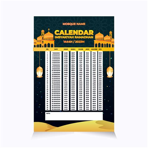 Imsakiyah Ramadan Calendar Template Vector Art At Vecteezy