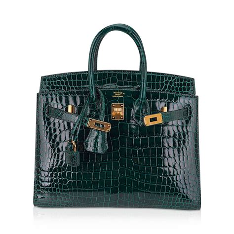 Hermes Birkin Sellier Vert Fonce Porosus Crocodile Emerald Toned Bag