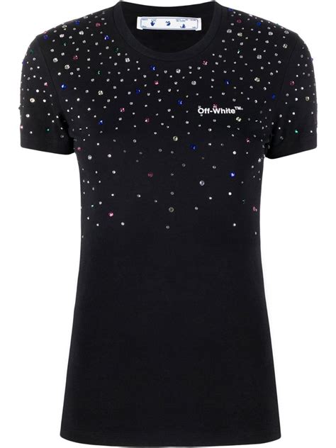 Rhinestone Embellished Fitted T Shirt From Off White Featuring Black