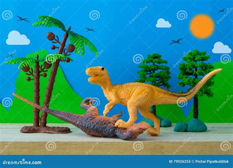 Dinosaur Fight Scene On Wild Models Background Stock Image