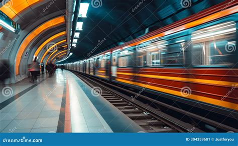 Modern Metro Train Arriving At The Station Generative Ai Stock