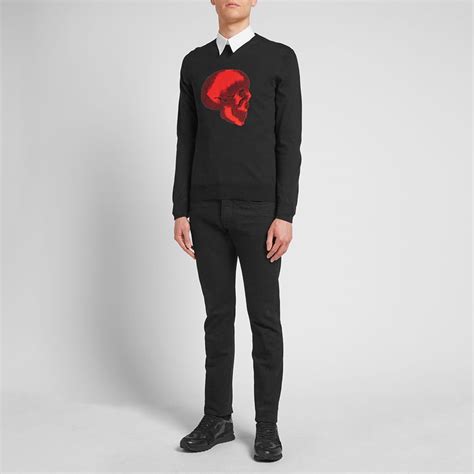 Alexander Mcqueen Skull Intarsia Crew Knit Black Red End Us