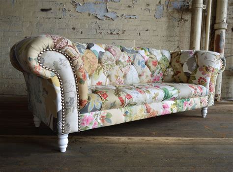 Shabby Chic 3 Seater Patchwork Chesterfield Sofa Shabby Chic Sofa