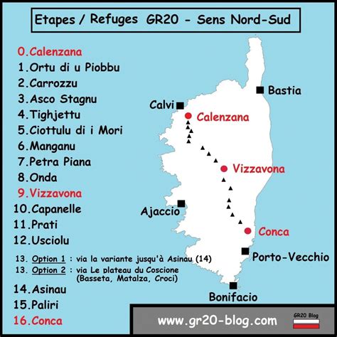 La Carte Des Étapes And Refuges Du Gr20 Corse Gr20 Blog