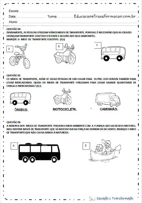 Atividades De Geografia 1 Ano Meios De Transporte Educação E Transformação