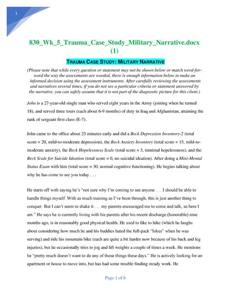 Wk Trauma Case Study Military Narrative Docx Wk Trauma