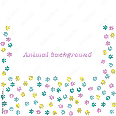 Colorful animal footprint ornament border isolated on white background. Vector illustration for ...