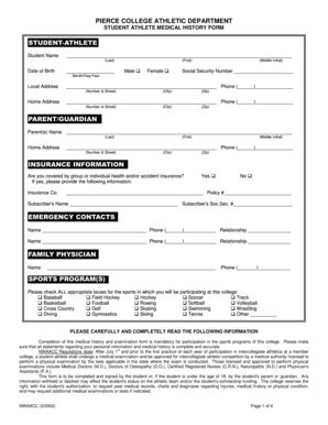 Fillable Online Pierce Ctc Physical Form Pierce College Pierce Ctc