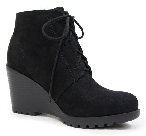 SODA - Soda Women Ankle Boots Lace Up Combat Booties Wedge High Heel ...