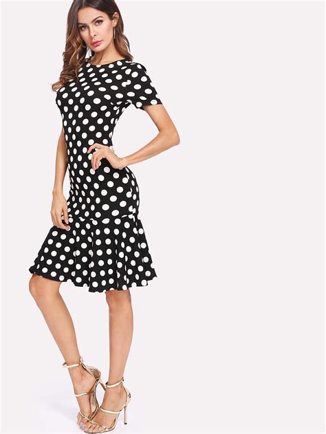 Polka Dot Ruffle Hem Dress SheIn Sheinside