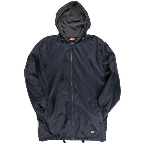 Dickies Fleece Lined Nylon Hooded Windbreaker Men's Zip Up Jacket Style ...