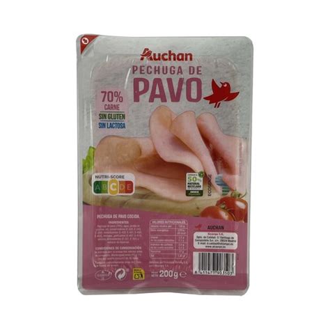 AUCHAN Pechuga Cocida De Pavo Sin Gluten Y Sin Lactosa Y Cortadas En