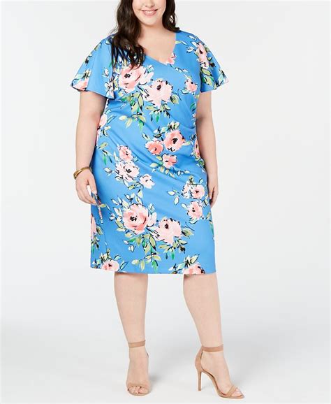 Jessica Howard Plus Size Flutter Sleeve Floral Sheath Dress Macys