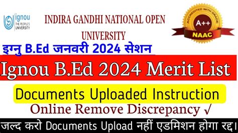 Ignou Bed Document Upload 2024 Ignou Bed Merit List 2024 Ignou