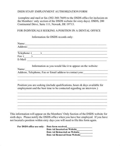 Work Authorization Form Template