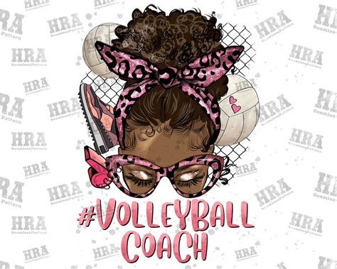 Afro Messy Bun Volleyball Coach Png Sublimation Design Black Etsy