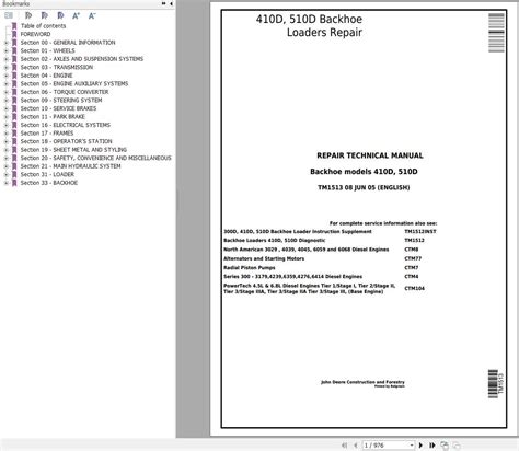 John Deere Backhoe Loader 410D 510D Repair Technical Manual TM1513