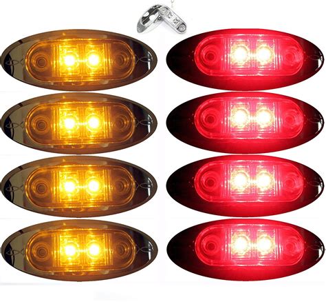 Amazon Red Amber Led Oval Side Marker Light With Chrome Bezel