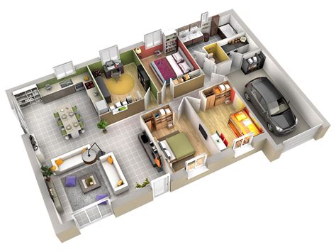 Modern Three Bedroom Apartment Floor Plan
