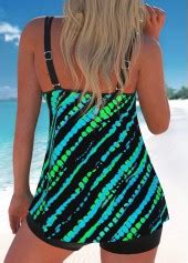 ROTITA Contrast Binding Black Multi Stripe Print Tankini Set Rotita