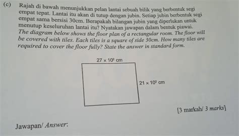 Solved C Rajah Di Bawah Menunjukkan Pelan Lantai Sebuah Bilik Yang