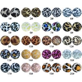 100pcs Leopard Printed 15mm Round Silicone Beads