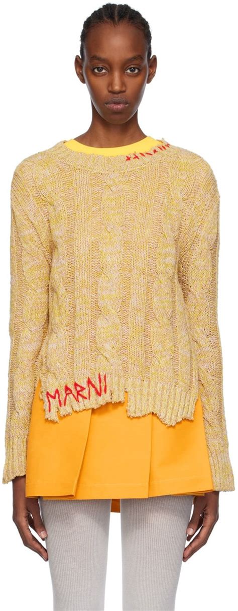 Marni Yellow Distressed Sweater In Distressed Sweaters Hand