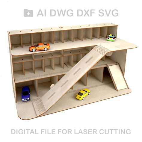 Hot Wheels Car Track Laser Cut File Parking Station Toy Car Storage Garage Vector Cut File