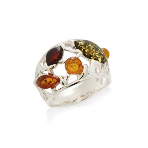 Bague Ambre Multicolore Et Argent Azurite Bijouterie Bergerac