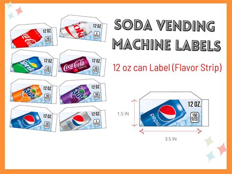 8 SODA VENDING MACHINE 12 Oz Can Label Flavor Strip Vending Machine