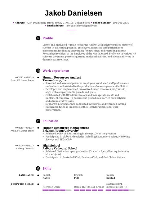 Human Resources Analyst Resume Sample Kickresume