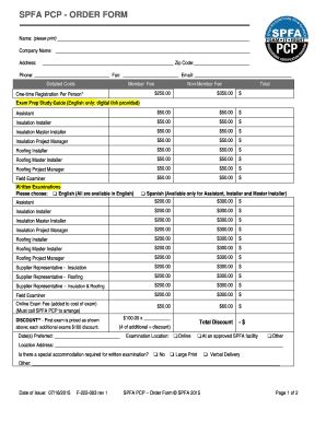 Fillable Online F 222 003 Rev 1 SPFA PCP Order Form Fax Email Print