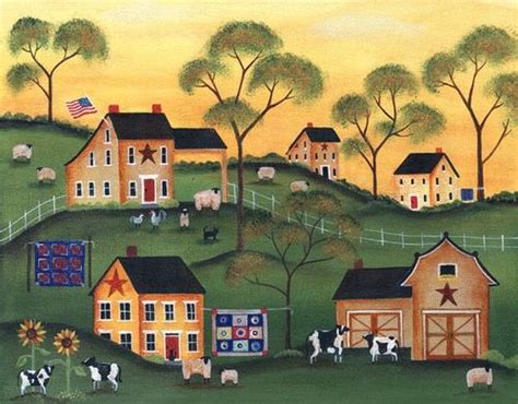 American Country Animal Farm Of Yesteryear Folk Art Painting Folk Art